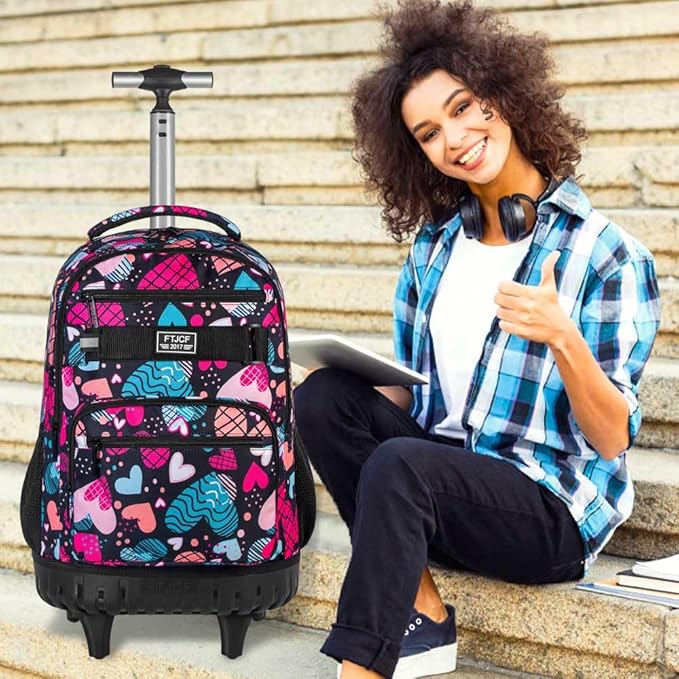 Rolling Backpack for Womens and Mens, Adults Wheeled Bookbag with Lunch Box for Girls and Boys.
