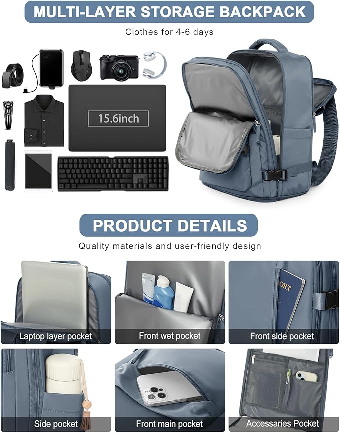 VGCUB Large Travel Backpack Bag for Women Men,Carry on Backpack,17 Inch Laptop Business Work Waterproof Backpack with Laptop Compartment,Person Item Flight Approved,Mochila de Viaje,Royal Blue