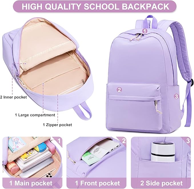 School Backpack for Teen Girls Women Laptop Backpack College Bookbags Middle School Travel Work Commuter Back Pack（Lavender）