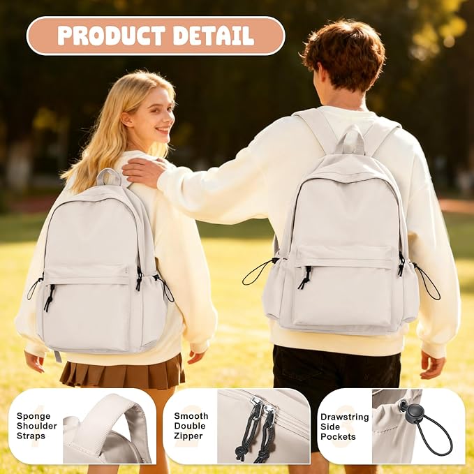 VECAVE School Backpack Beige Waterproof Bookbag Casual Lightweight Travel Rucksack Daypack Backpacks for Men Women College High School Bags backpack for Boys Girls Teens