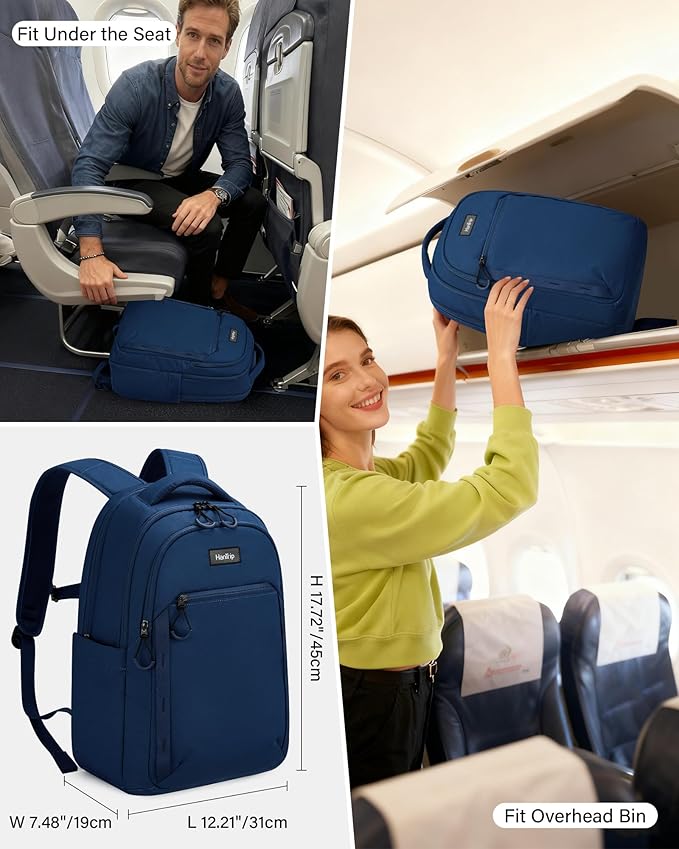 Travel Laptop Backpack for Women Men, 18 Inch Large Work Backpack for Commuter College School Book Bags, Water Resistant Backpack with Luggage Strap Water Bottle Pocket Chest Strap, Navy Blue
