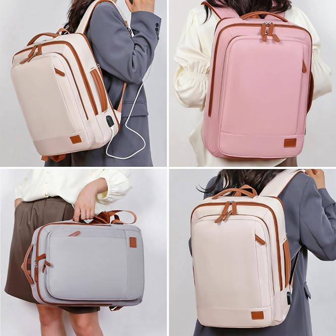 Large Travel Laptop Backpack for Men Women, Expandable Waterproof Carry On Backpack Airline Approved with USB Charging Port & Wet Pocket, 15.6" Business Work Backpack Rucksack Casual Daypack Grey