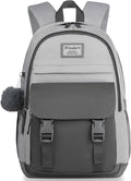 School Backpack for Teen Girls, Cute College Backpacks for Women Students Aesthetic Bookbag Large 15.6 Inch Laptop Bag Middle School Travel Back Pack (Dark Grey & Light Grey)