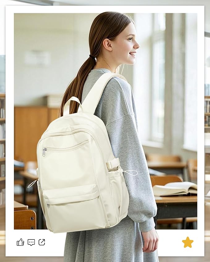 School Backpack for Teen Girls Lightweight College Backpack Women Travel Backpacks Waterproof High School Bookbag for Men Classic Casual Daypacks(Beige)