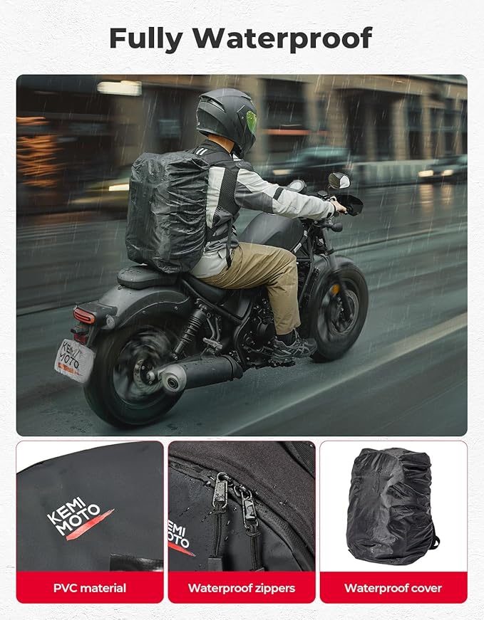 KEMIMOTO Motorcycle Helmet Backpack, 35L Storage Bag with Expandable Hidden Net for Full Face Helmet, Riding & Daily Commute Gift for Men