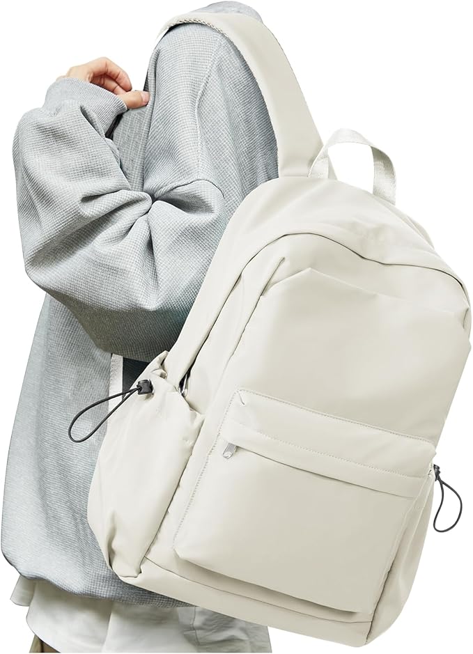 SEAFEW Small Backpack for School Girls Kids Women, Waterproof Bookbag Cute High School Backpack for Men Teen Boys, Lightweight College Back Pack Mochilas Escolares para Casual Daypack Rucksack White
