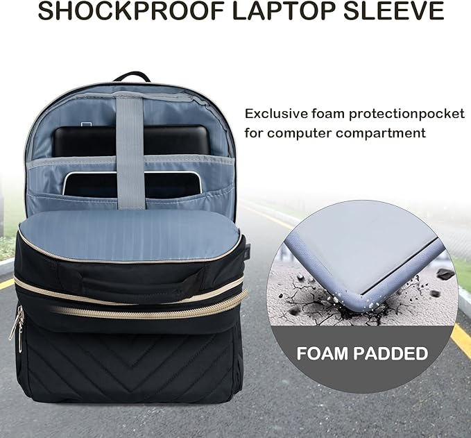 VANKEAN 17.3 Inch Laptop Backpack for Women Men Work Laptop Bag Fashion with USB Port, Waterproof Backpacks Nurse Stylish Travel Bags Casual Daypacks for College, Business, Black