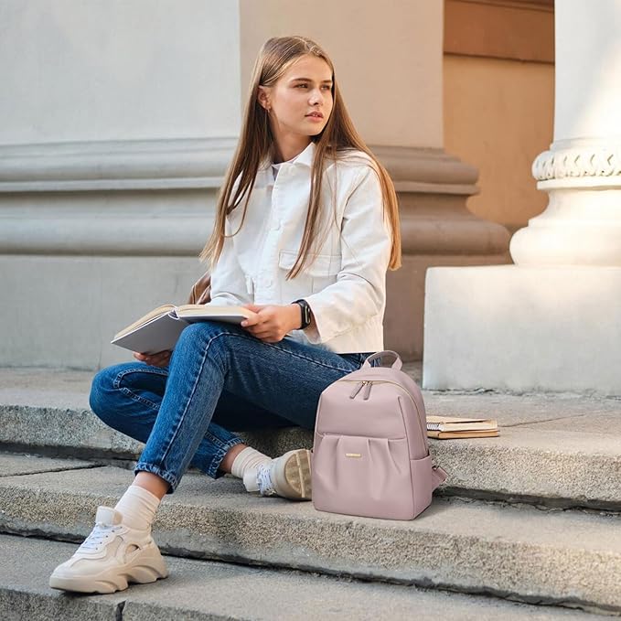 Small Backpack for Women Lightweight Mini Cute Back pack Daypack Purse fot Casual Daily Travel College Work,9.7 Inch,Greyish pink