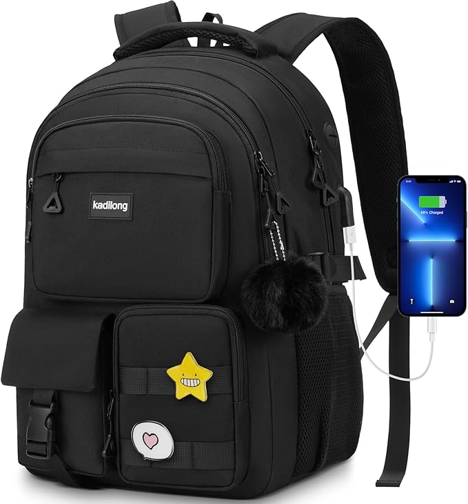 17.3 Inch Laptop Backpack for Women Teen Girls Bookbag for College Student Middle High School Mochila Escolares para Niñas Mujeres(Black)