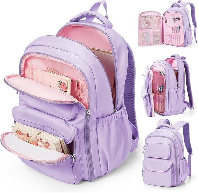Backpack for Girls,Kids School Backpack Girls Cute Kindergarten Elementary Preschool Middle School Bags Kids Teens Aesthetic Bookbag Kawaii Backpacks Student Daypack Purple