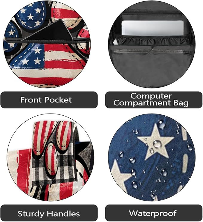 Pardick Paw USA Flag Backpack for Kids Girls Boys Lightweight School College Students 18in Bookbag Large Capacity Computer Backpacks Laptop Rucksack Travel Gym Hiking Camping Daypack