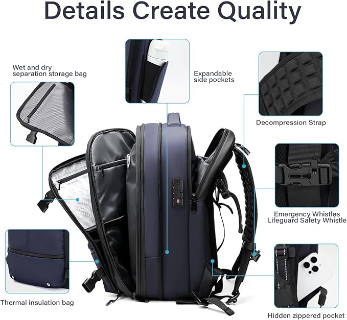 Travel Backpack with Vacuum System,60L Expandable Vacuum Backpack Travel with Built-in Pump,17.3 inch Laptop Backpacks Carry On Backpack with TSA Lock(Blue,Built-in Air Pump)