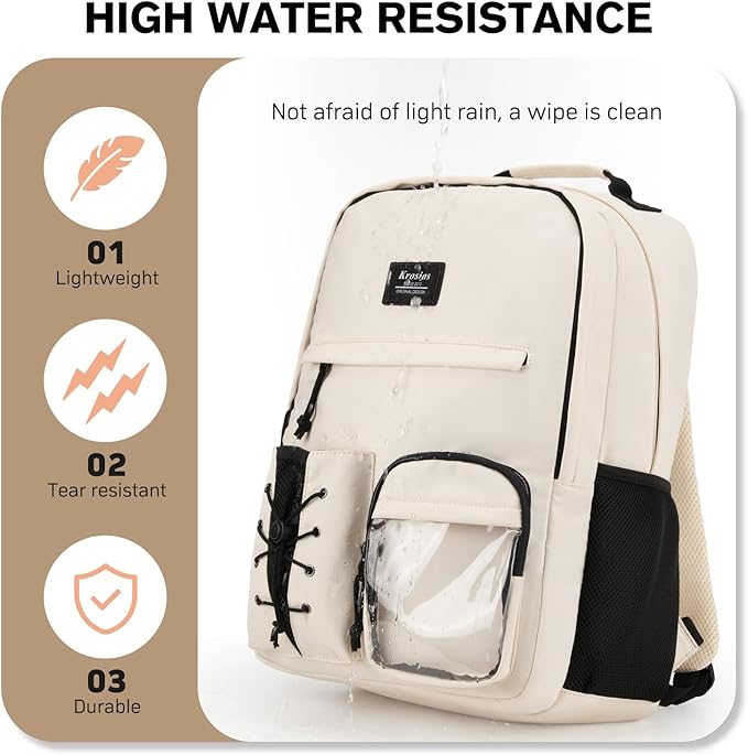 School Backpack for Women, Bookbag for Teen Girls College Backpacks for Students Large 15.6 Inch Laptop Bag for Travel Work, Beige