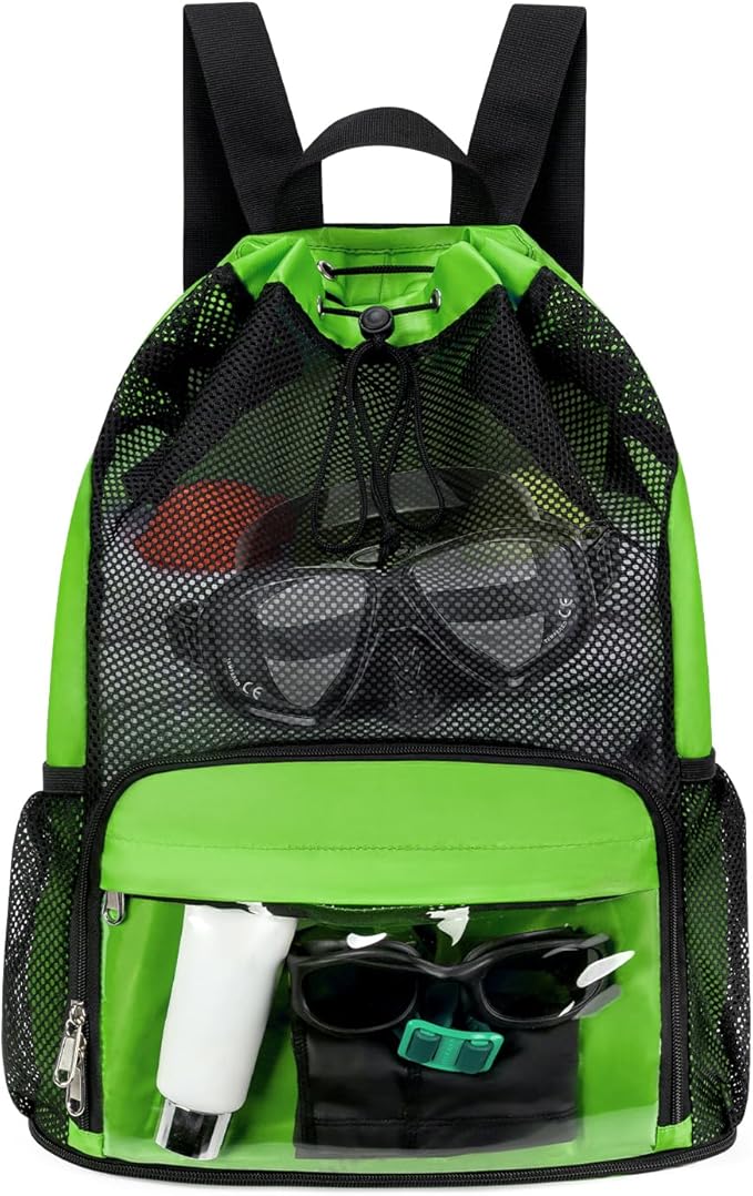 Drawstring Backpack Sandproof Beach Backpack with Shoe Compartment & Wet Pocket Waterproof Mesh Swim Bag Pool Bag for Gym, Travel and Workout Gear (Mint Green)