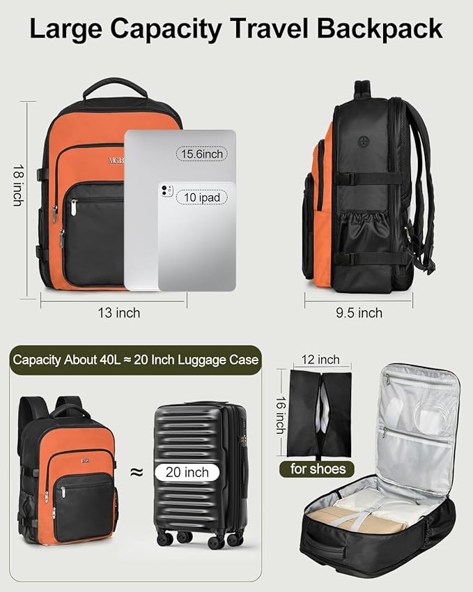 Travel Backpack for Women & Men, Large Carry On Personal Item Bag Airline Approved, Waterproof Traveling Overnight Bags, Gifts Laptop Backpack for Travelers College-Students Commuters (Black/Brown)