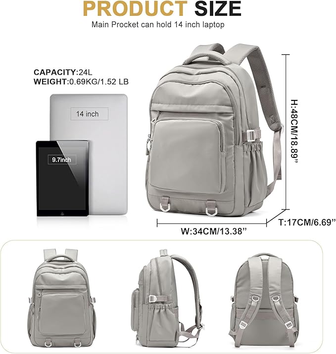 Cute Backpack for College Students Waterproof School Bag High School Backpacks for Teens Girls Boys Laptop Bookbag Casual Daypacks Backpacks for Women Men（Gray Brown）