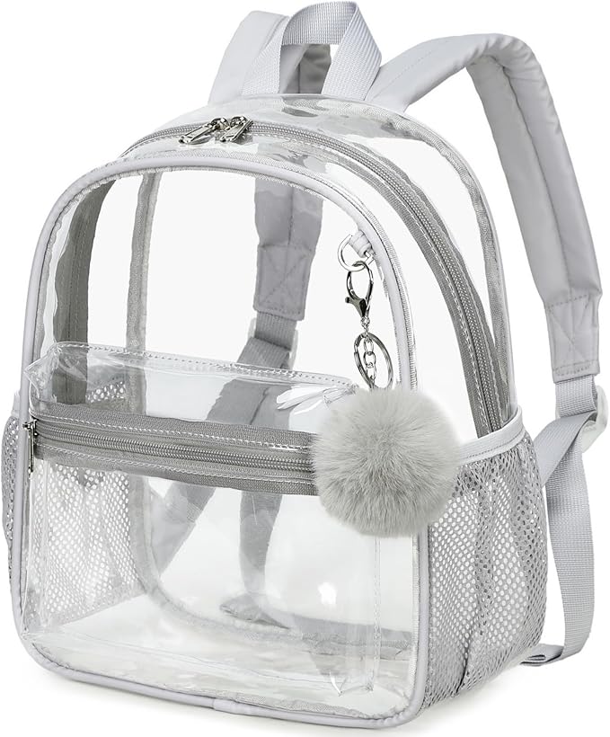 BTOOP Clear Mini Backpack for Stadium Events 12x12x6 Small Transparent Backpacks Plastic See Through Clear Bag for Concerts Work Festival Security Travel Gray