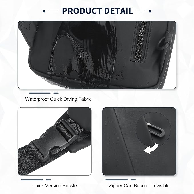 Small Sling Bag, Waterproof Nylon 7.9 Inch Crossbody Chest Bags Daypack Backpack with Anti-theft Pocket for Men Women (Black)