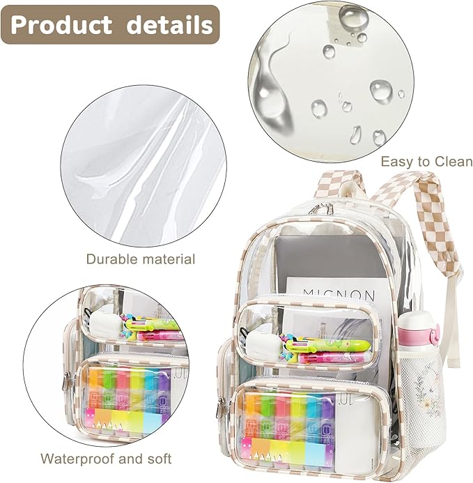 BTOOP Clear Backpack Heavy Duty Transparent Backpack 17" See Through Bookbag for College Work Festival Security with Padded Strap Large Capacity