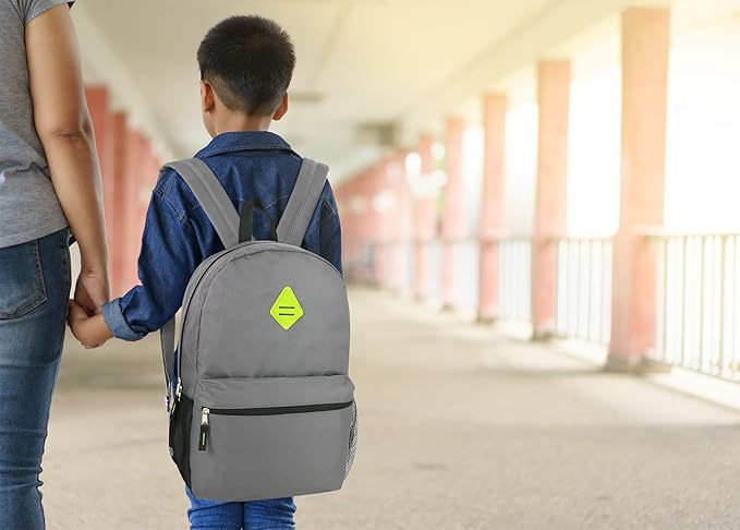 Large School Backpacks with Mesh Side Pockets – Classic 19 Inch Solid Color Backpacks for Kids, Men, Women, Travel (Grey & Green)