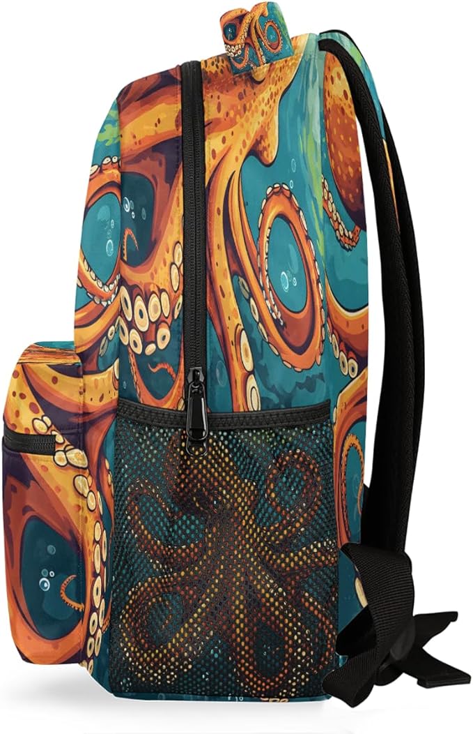 Pardick Retro Octopus Backpack for Kids Girls Boys Lightweight School College Students 18in Bookbag Large Capacity Computer Backpacks Laptop Rucksack Travel Gym Hiking Camping Daypack