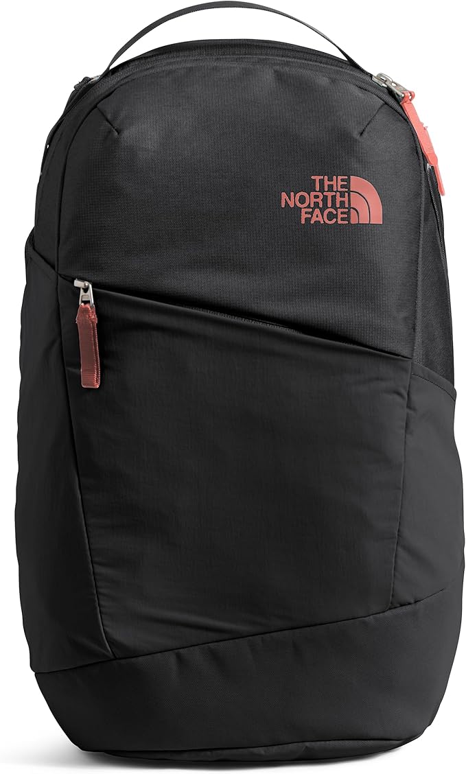 The North Face Women's Isabella 3.0 Backpack | Everyday Travel Bag with 16" Laptop Sleeve, Water-Repellent Finish, Women-Specific Fit, TNF Black Light Heather/Burnt Coral Metallic-NPF, One Size