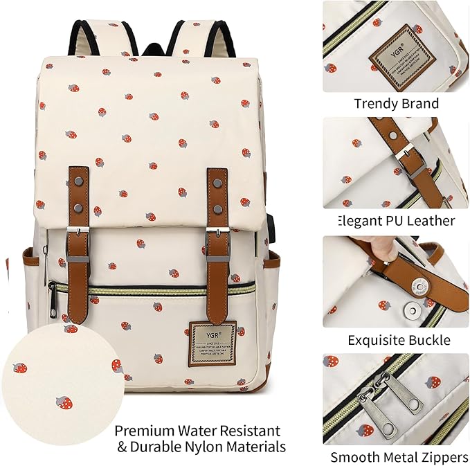 YGR Floral Laptop Backpack for Women, Female, School, Travel, Business, Outdoor Sports, Office, Work