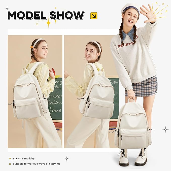 White Large Bookbags For Teen Girls Boys Waterproof College Backpack Middle School bags Lightweight Travel Rucksack Casual Daypack Laptop Backpacks For Men Women