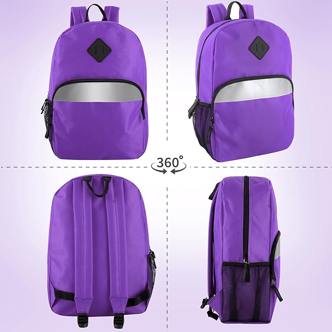 Trail maker Reflective School Backpack for Kids | Colorful Backpack with Adjustable Straps, Side Water Bottle Pockets (Purple)