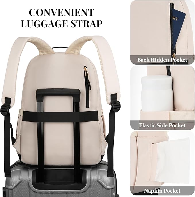School Backpack for Teens Girls, Aesthetic College Backpack Large Bookbag for Women Students Fashion 15.6 Inch Laptop Bag for Work Travel (Black Beige)