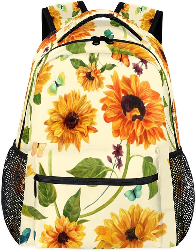 Pardick Backpacks Boys Girls, Flower Yellow Sunflower Lightweight School Backpack Laptop College Bookbag, Travel Casual Daypack, Hiking Camping Computer Rucksack