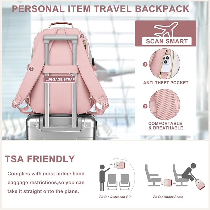 Laptop Backpack for Women Bookbag: 15.6 inch Work Backpacks with Pouch Pocket for Large Capacity Cup & USB Charger College Book Bag Travel Business Nurse Teacher Bookbags Anti-theft Back Pack