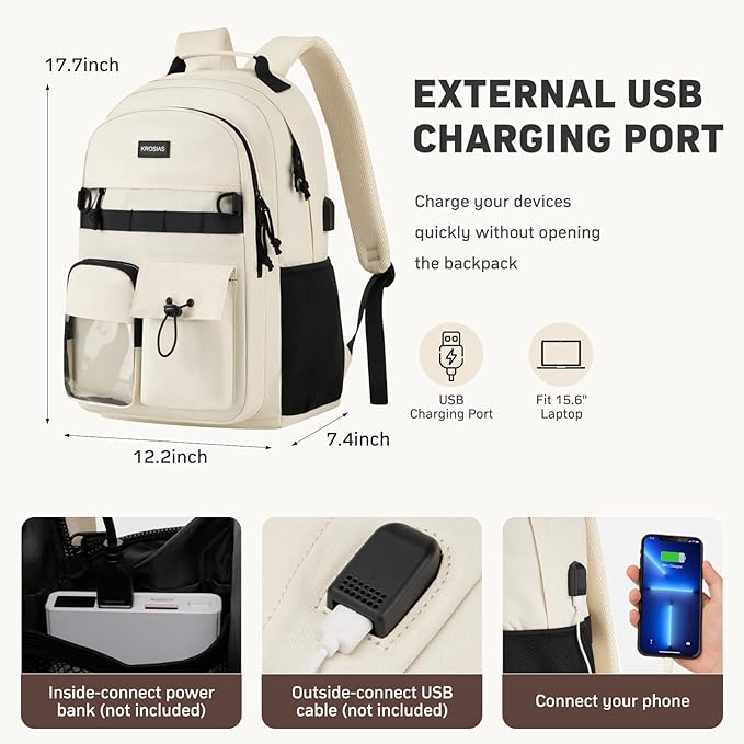 School Backpack for Women, 15.6 Inch Laptop Bookbag for Teen Girls Students College Backpacks with USB Charging Port for Business Work Travel Trip