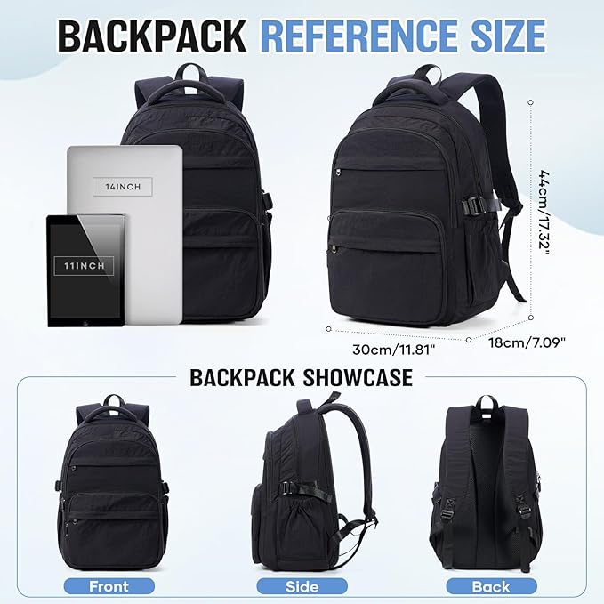 School Backpack For Girls Boys 14 Inch Laptop Backpack For Women Bookbag For Men Waterproof Lightweight Backpack For College Middle High School Bag Travel Daypack Black