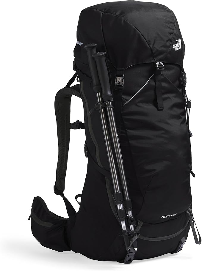The North Face Terra 55 Backpack - Unisex Hiking Pack, Cinch-Top Opening with Zipper, Pole & Ice Axe Attachments, TNF Black/Asphalt Grey-NPF, Small/Medium