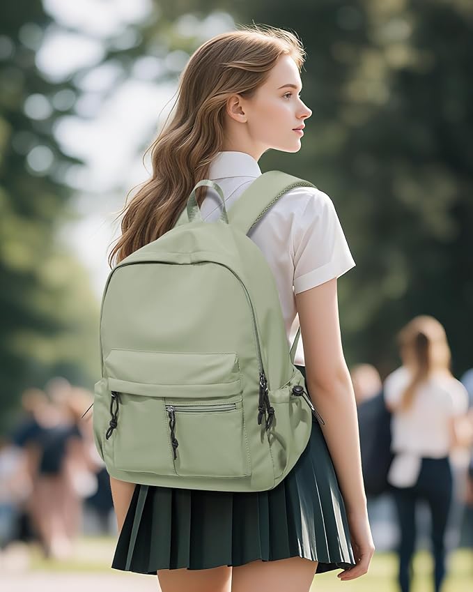 School Backpack for Girls Boys Bookbag Cute Aesthetic College Backpack Women Middle High School Teen Students Book Bag Lightweight Gym Work Laptop Casual Daypack Backpacks Men Green