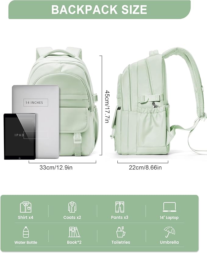 Waterproof Aesthetic Backpack For School, Cute High School Bookbag For Teen Girls Boys, Lightweight Casual Daypack Backpack For Women Men, College Backpack With Lots Of Pockets（MintGreen）