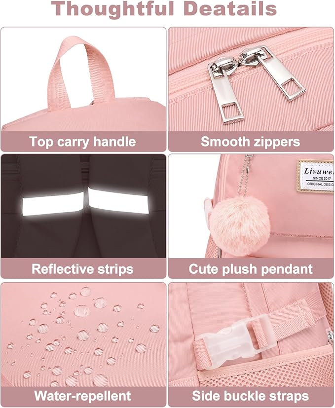 Laptop Backpack for Women College Bookbag: 15.6 Inch Student Backpacks Anti Theft Daypack Large Cute Middle High School Bag Fashion Travel Back Pack Casual Book bag for Teen Girls Pink