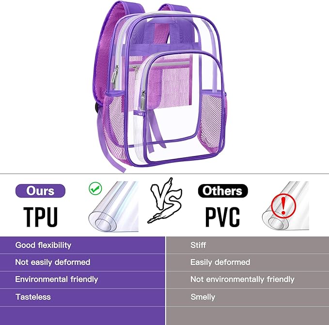 HEEYA Clear Backpack Heavy Duty Transparent Backpack for Security, Sports, Work, Travel, Stadium