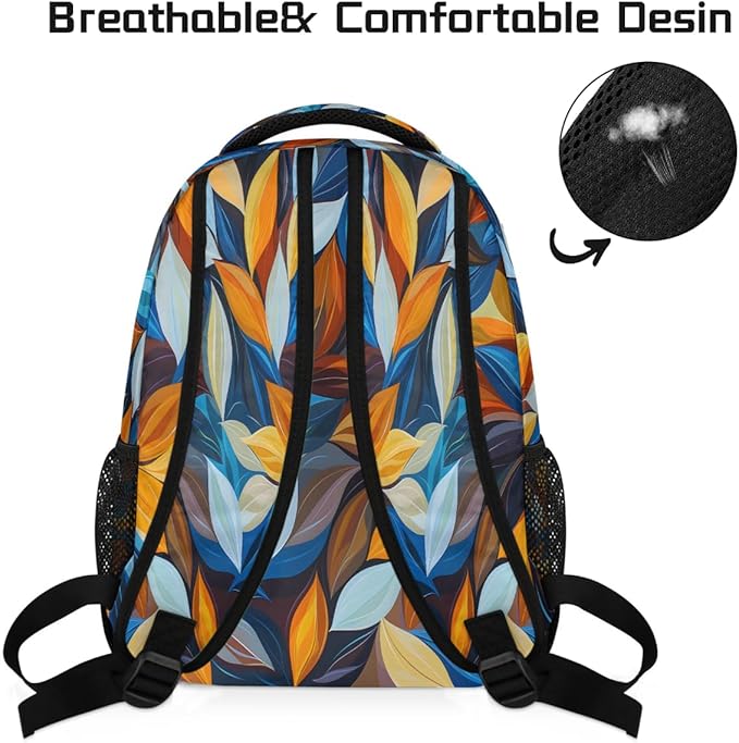 Pardick Abstract Leaves Backpack for Kids Girls Boys Lightweight School College Students 18in Bookbag Large Capacity Computer Backpacks Laptop Rucksack Travel Gym Hiking Camping Daypack