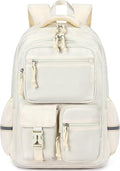 mibasies School Backpack for Teen Girls: 17.9 IN Backpack for Women with Laptop Compartment for Middle High Elementary School College Travel- Kids Bookbag Beige