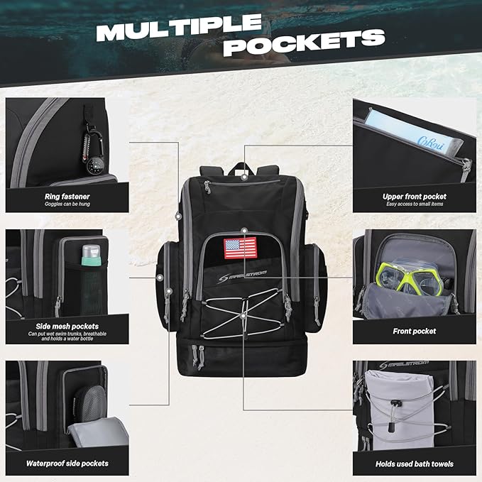 Maelstrom Swim Backpack 35L - Waterproof with Separate Shoe & Wet Compartment for Gym and Sports