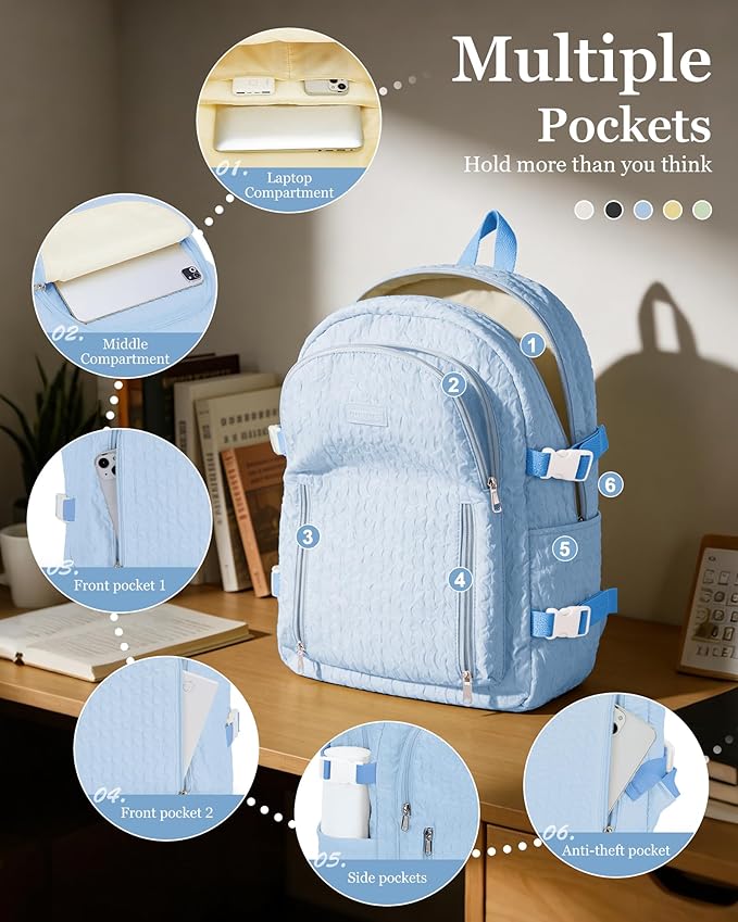 weradar Lightweight Middle School Bag For Teens Girls Boys,Kawaii Backpack For College Students,Aesthetic Bookbag For Women,Cute School Backpack For Women Casual Daypack(Blue)