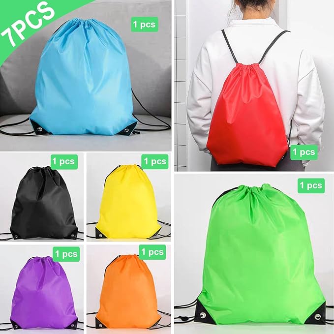 7-Pcs Drawstring Backpack,Drawstring Bags Bulk,Cinch Sack String Back Bag Draw String Storage Bags for Sports, Gym, Travel, Women Men Outdoor 7 Colors