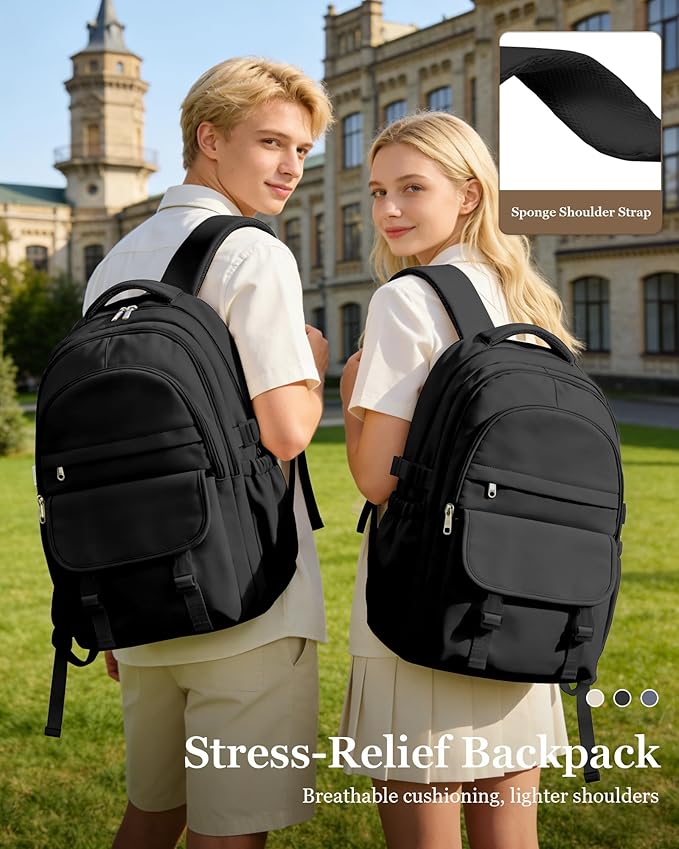 Black Waterproof Aesthetic Backpack For School, Cute High School Bookbag For Teen Girls Boys, Lightweight Casual Daypack Backpack For Women Men, College Backpack With Lots Of Pockets
