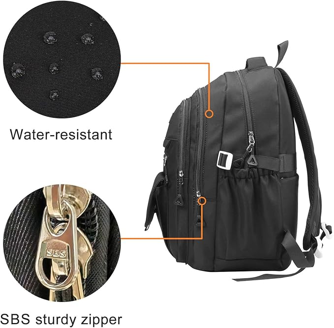 Phaoullzon Teen Girls School Backpack with Lunch Box for Boys, College Aesthetic Laptop Bookbag for Women,Black