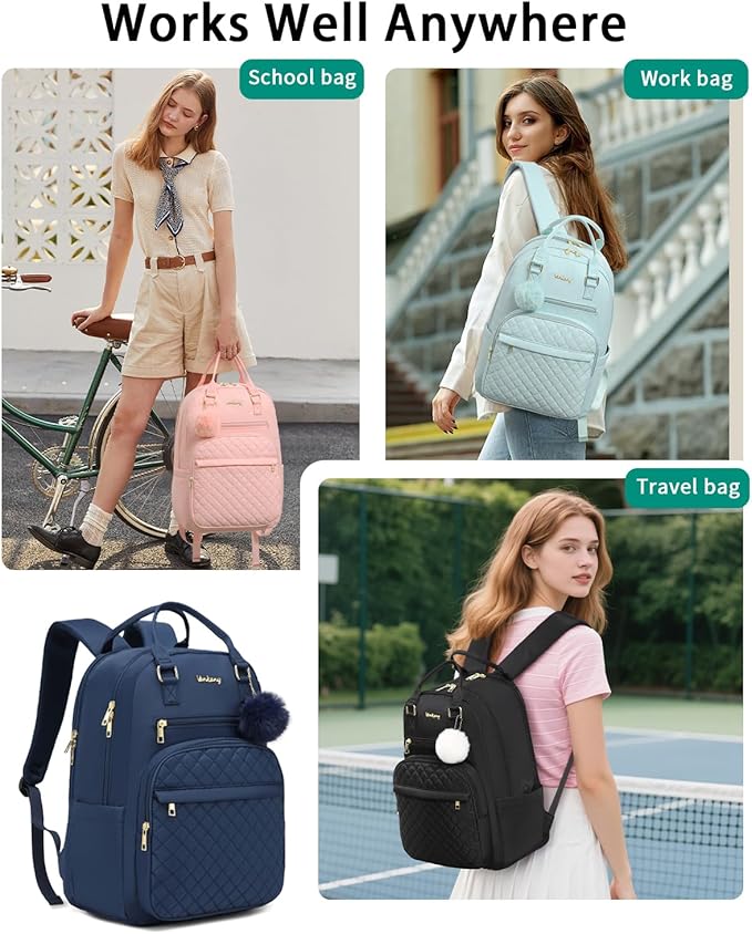 17.3in Women Laptop Backpack, Bookbag for Teen Girls Middle High School College Students, Teacher Work Bag Nursing School Bag, Black