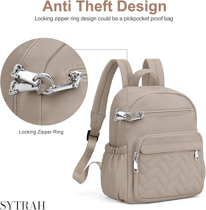 Mini Backpack for Women Small Backpack Purse, Anti Theft Backpack Waterproof Lightweight Puffer Back packs for Travel, Work with Coin Purse Khaki