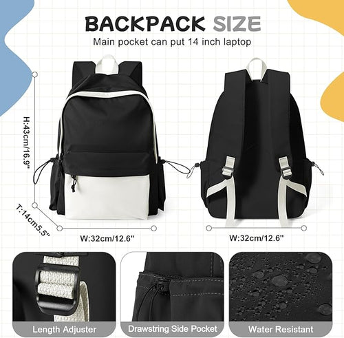 BJLFS Black White Backpack for School, High School Bookbag Back Pack for Teens Girls Boys, Lightweight College Backpack Book Bag for Women Men, Simple Casual Daypack Backpack Mochilas Escolares para
