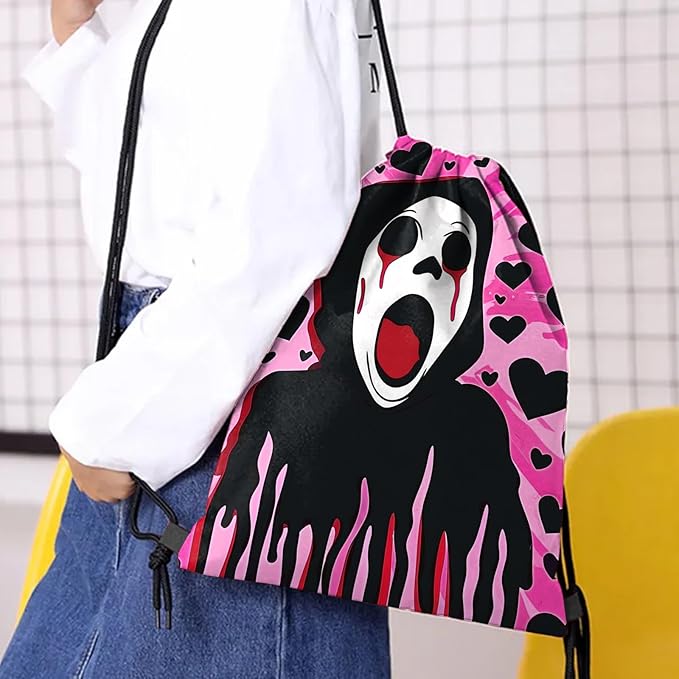 Drawstring Backpack Draw String Bag Waterproof for Sports Gym Beach Travel Cute Aesthetic Sackpack Men Women (13"×17")-Black Heart